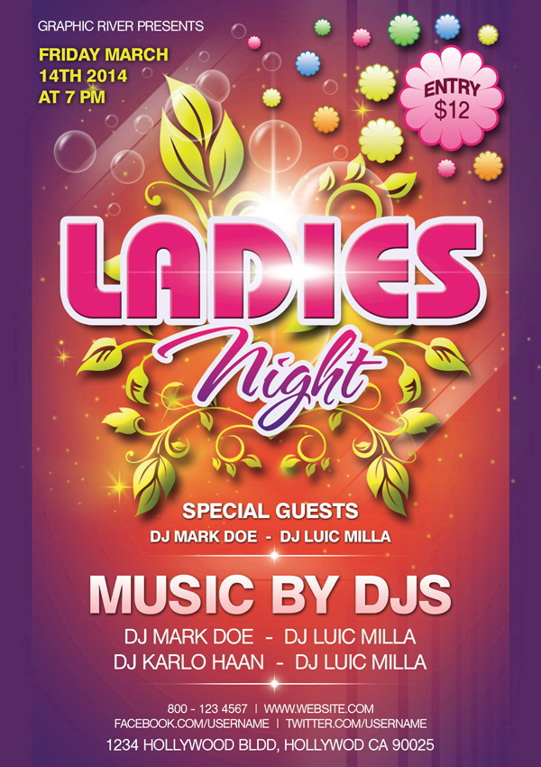 Стильный дизайн Ladies Night плаката Free PSD