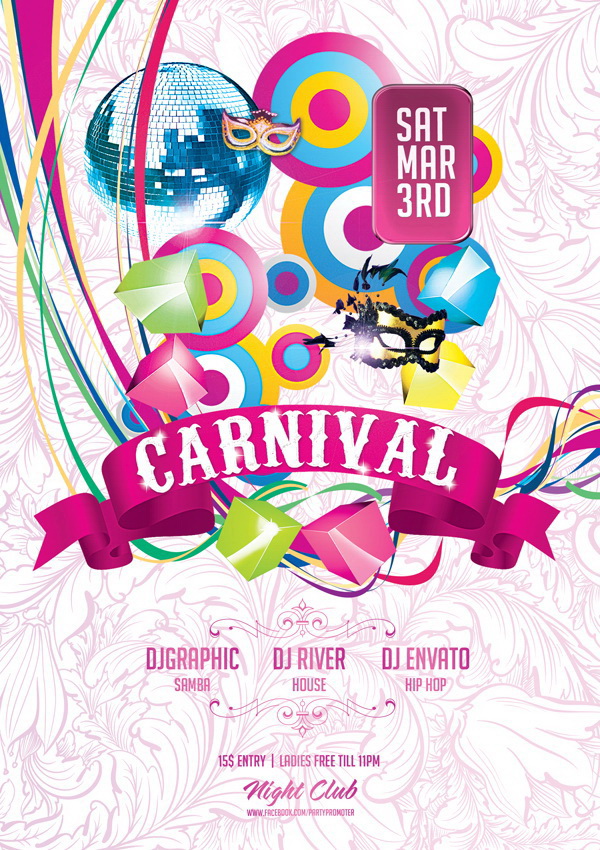 Цветной дизайн рекламной афиши Carnival Free PSD