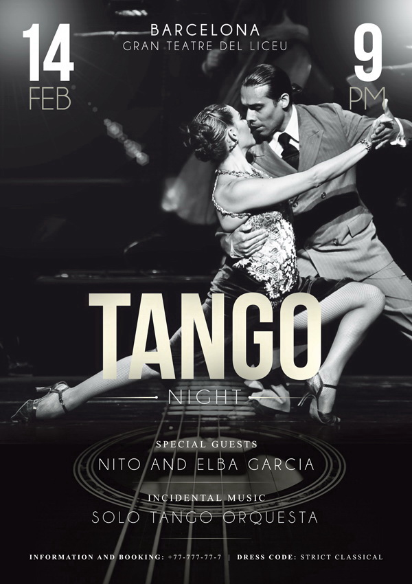 Классический дизайн двух плакатов Tango Night Free PSD