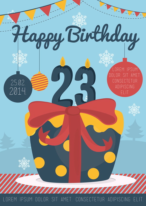 Ретро-открытка с тортиком День Рождения Free PSD