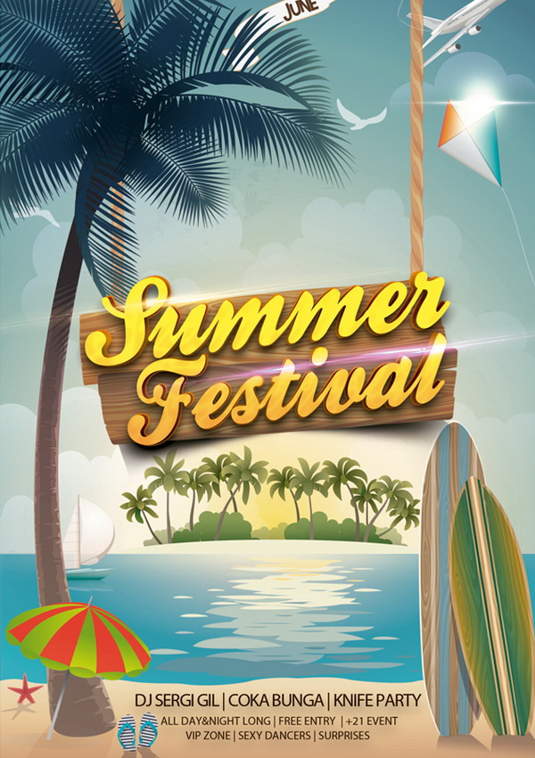 Праздничный плакат Summer Festival Free PSD